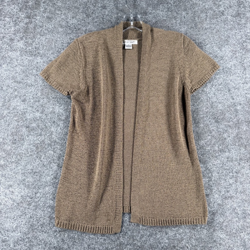 August Silk Knitted Cardigan Womens‎ S Brown Short Sleeve Open Front Classic